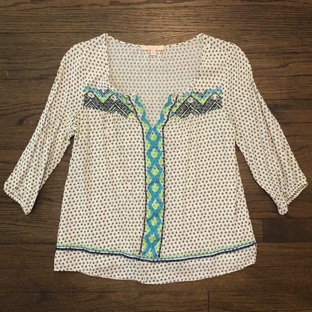 Skies Are Blue print embroidered blouse